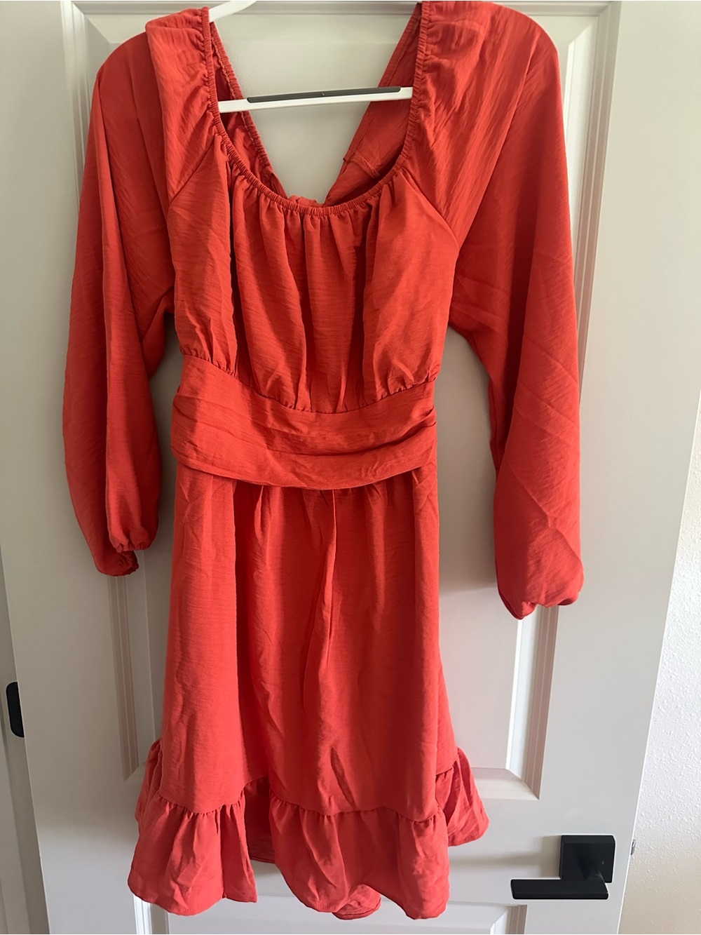 Women’s Mini Dress in Coral Red — Elegant Long Sleeve